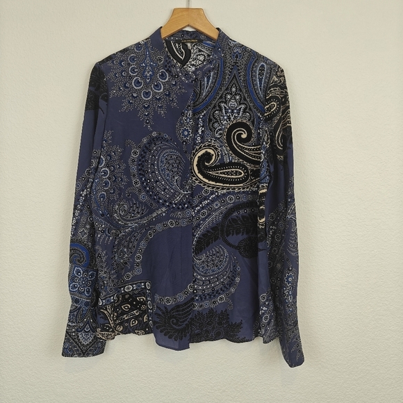 Kobi Halperin Bronson Paisley-Print Silk Button Up Long Sleeves Blouse Size SM - Picture 5 of 16